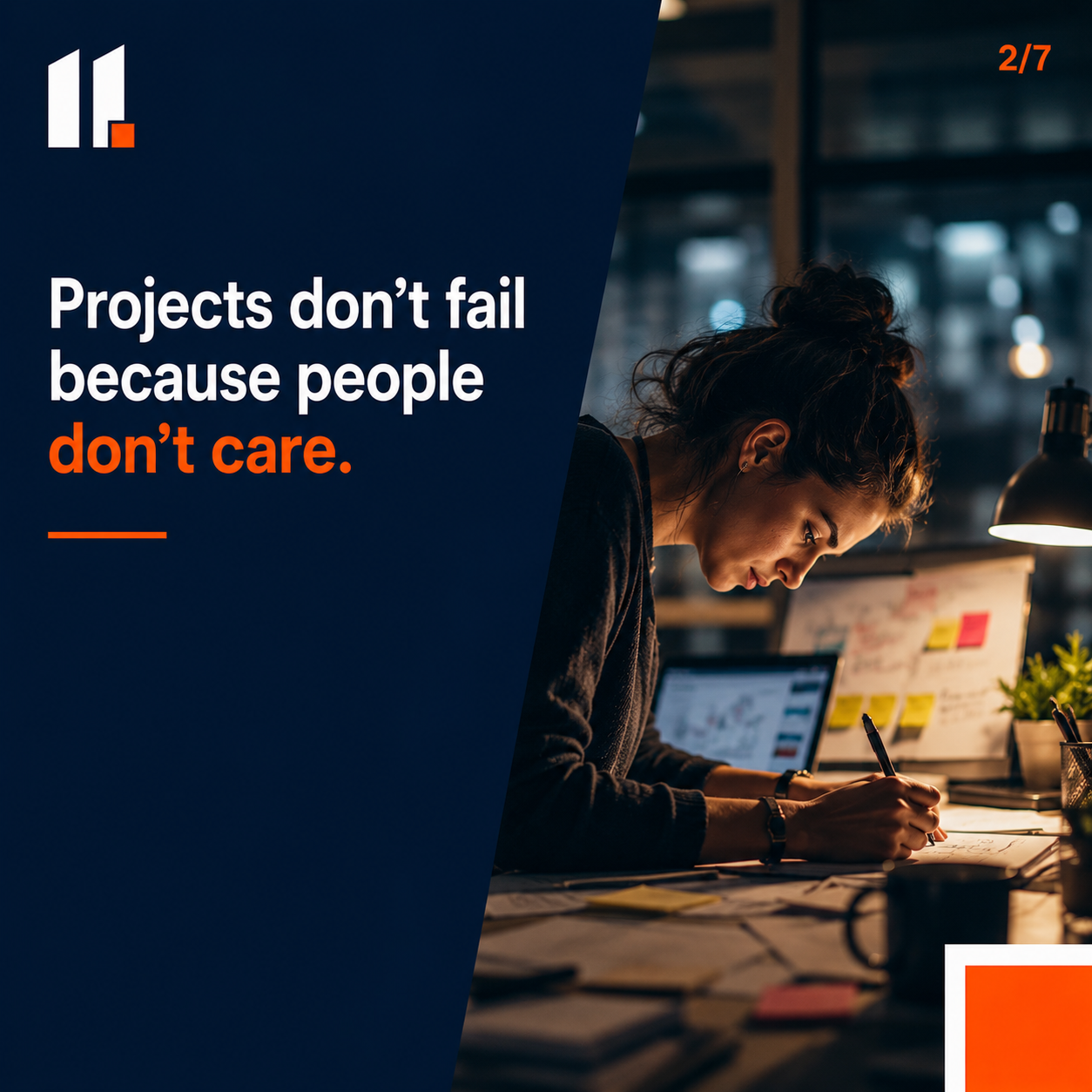 Projects do not fail because people do not care